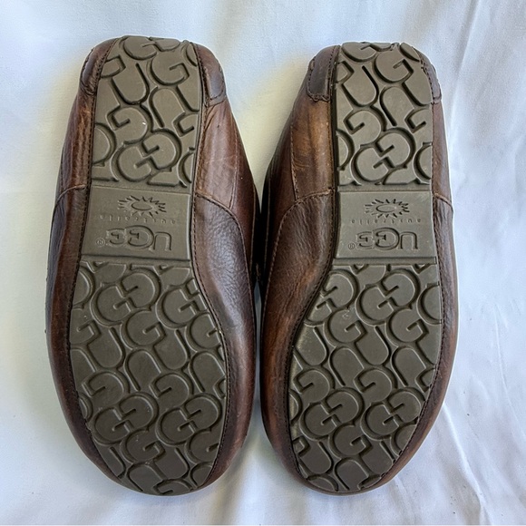 UGG Australia Size 10 Men's Dark Brown Leather Slip-On slippers Cozy - Picture 4 of 11